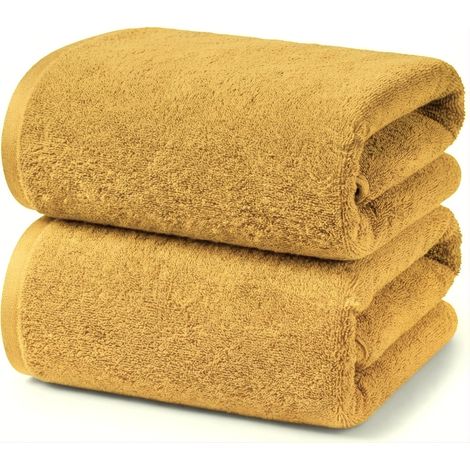 Lot de 2 Draps de Bain 70x140 cm Serviettes de Douche Coton Jaune (1/5)