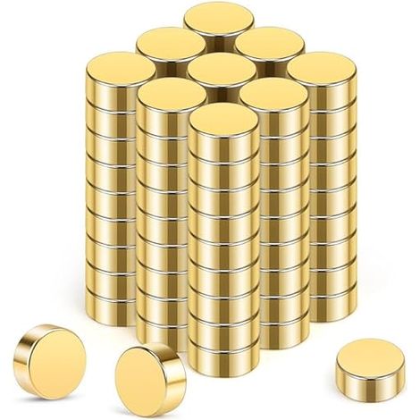 80 starke Neodym-Magnete, 6 x 3 mm, Gold. Ideal für Kühlschrank, Whiteboard, Schule, Büro und Bastelarbeiten wie Fotos und Notizen.