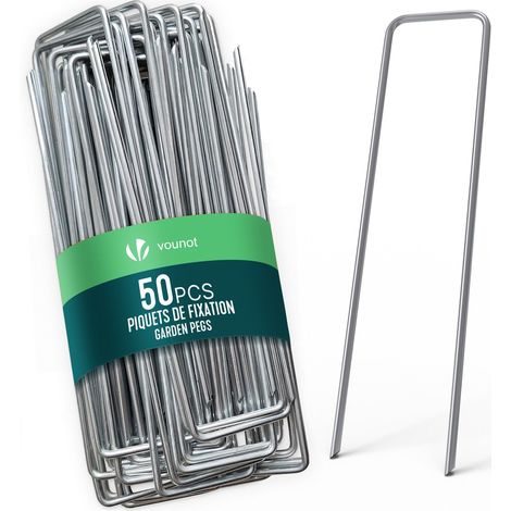 VOUNOT® Lot de 50 piquets de fixation en métal galvanisé - Agrafes de jardin en forme de U - 150x30mm Ø3mm (1/5)