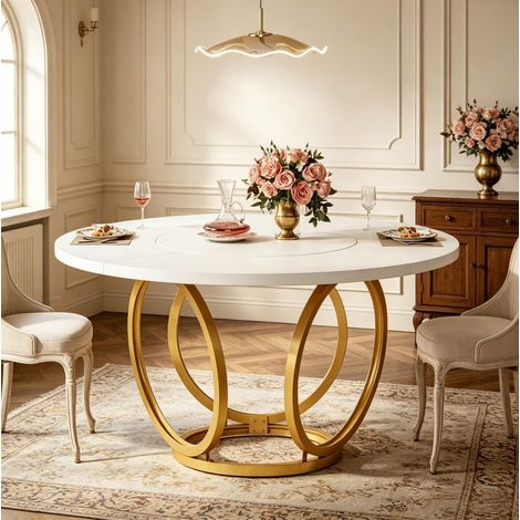 Table à manger ronde Ø 120 cm en MDF blanc et acier doré OKWISH (1/5)