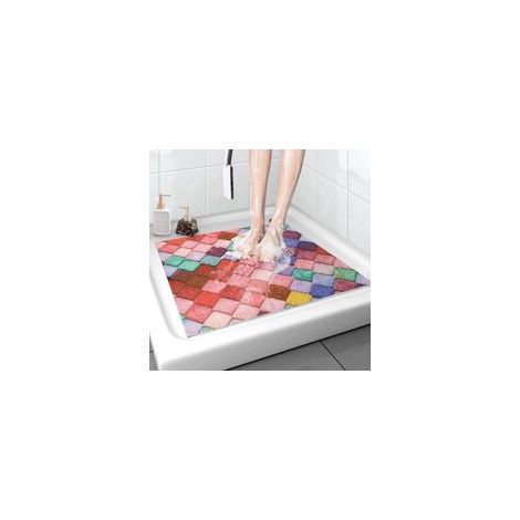 Tapis de Douche antidérapant, 6060cm, Tapis de Bain de Sécurité Confort Doux avec Trous de Drainage, Tapis de Douche de Massage en PVC Luffa