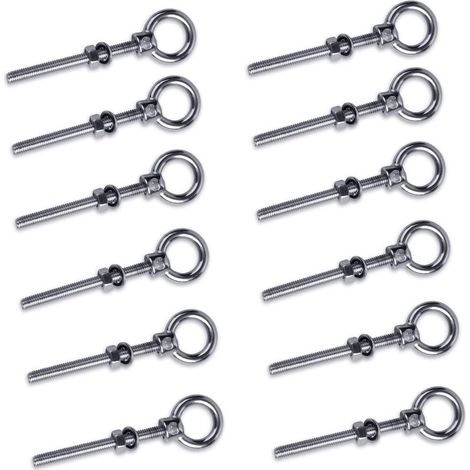 Boulon à œil avec filetage métrique, M6 x 60 mm Boulon Anneau Ecrou à œil en acier inoxydable 304, Vis à œil Boulons à crochet, 12 pièces (1/5)