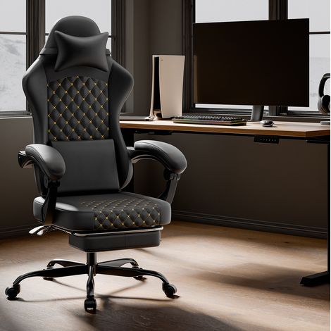 silla gaming ergonómica reclinable cuero negro OKMYHOME
