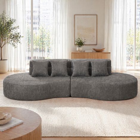 Divano modulare in schiuma 310 cm, 2 pezzi, ciniglia grigia, sfoderabile, OKWISH (1/5)