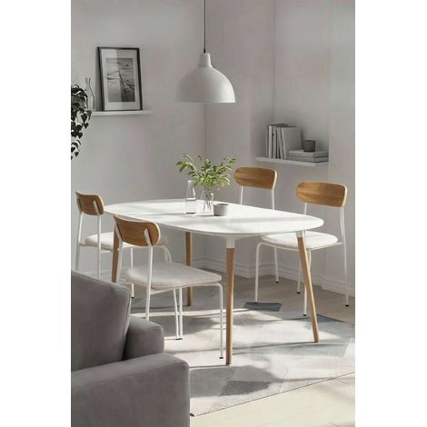 Packs Sillas Comedor - Pack 4 Sillas Vognor Blancas Asiento - Beige (1/5)