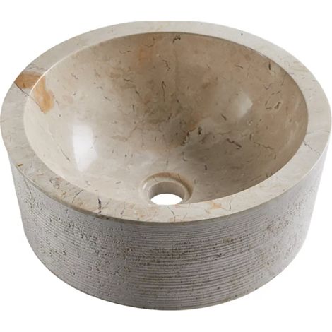 Vasque à poser / lavabo rond en marbre coloris beige - Diamètre 40 x Hauteur 15 cm - PEGANE - (1/4)