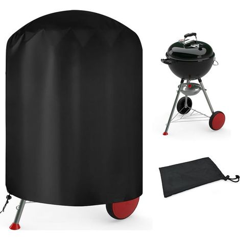 Housse Barbecue Exterieur Rond, Bâche de Protection BBQ Couverture Anti-UV/Anti-l'eau,210D Oxford, Ø61 x 72 cm, Housse Convient la Plupart des Grills (1/5)
