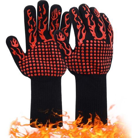 Gants de Barbecue Anti-Chaleur 1 Paire Gants de Four SiliCône Antidérapant Jusqu\'à 800°C Universel Gants pour BBQ, Grill, Four, Cuisine et Cheminée-Rouge-Fei Yu (1/5)