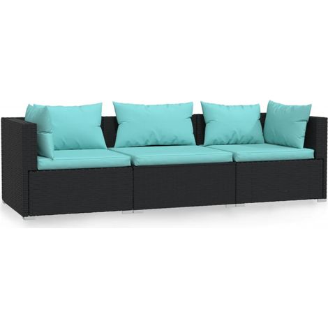 Maison Exclusive - 3-Sitzer-Sofa mit Auflagen Schwarz Poly Rattan