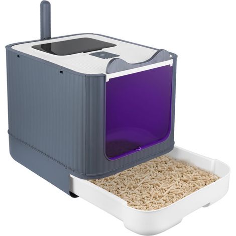 Bac à litière pour chat avec Pelle Stérilisation UV Lit à Chat toilettes pour chats pour animaux de compagnie Blanc (1/5)