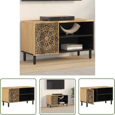 The Living Store Meuble TV 80x31x46 cm bois massif de manguier - Meuble Tv - Meuble Televison - Meuble Retro - Mobilier Vintage - Meubles Salon (1/5)