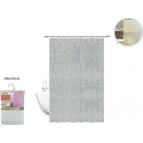 Trade Shop - Cortina De Ducha Anti-molde Impermeable Gris Blanco 180 X 220cm Anillos 52131 - (1/2)