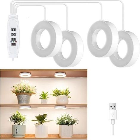4er-Pack LED-Pflanzenlampen, Gartenbaulampen, Pflanzenlampen mit Timer, 48 LEDs, 3 Lichtmodi, USB-Anschluss, 10 Helligkeitsstufen für Zimmerpflanzen und Setzlinge (1/4)