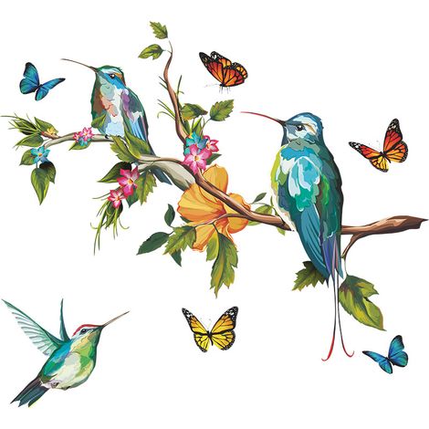 Autocollant Murale Oiseau - Branche d'Arbre - Vinyle Écologique - Décor pour Chambre d'Enfant Salon Salle de Bain - 70 x 50 cm - 1 Pièce (1/5)