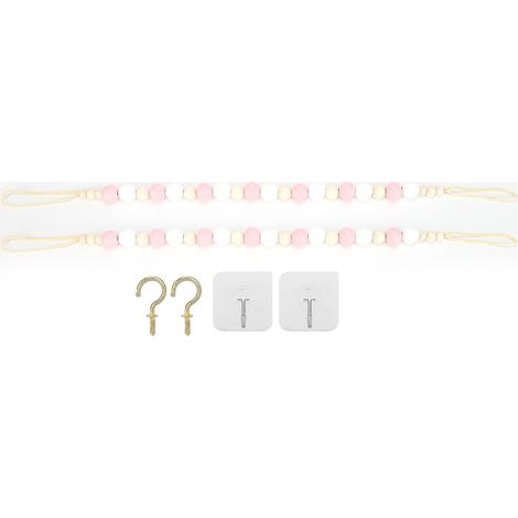 Tiebacks pour rideaux avec perles en bois et crochets, décoration chambre d'enfant rose (1/5)