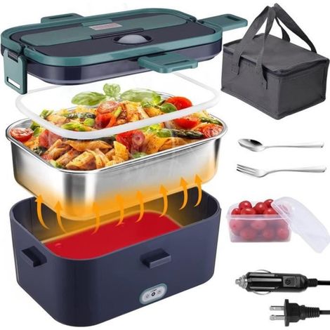 Boîte à lunch chauffante 1,6L électrique 12V/24V/220V, acier inoxydable + sac isotherme (1/4)