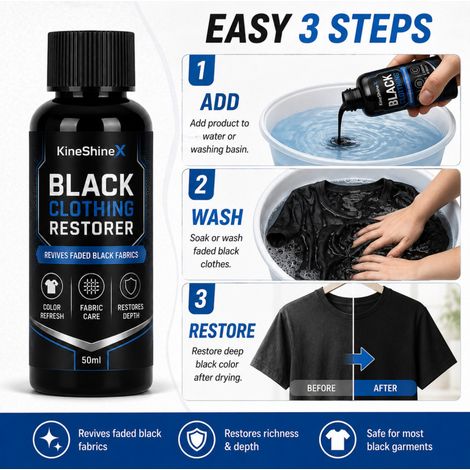 KineShineX Black Clothes Restoring Agent, Clothes Fading Repair and Care Agent, Deeply Restores Black Shine (1/4)