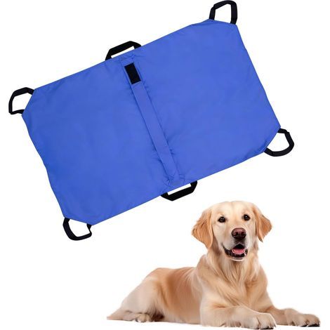 - Camilla para perros - Camilla para mascotas - Soporta hasta 110 kg con 6 asas y correa de seguridad para transporte y viajes de emergencia, azul, 35x25x4 cm (1/5)