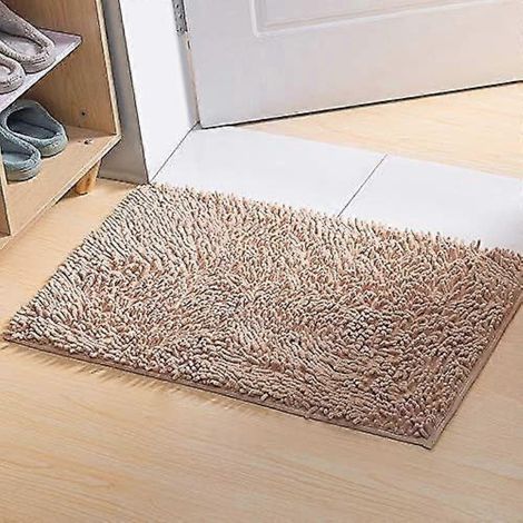 Tapis de bain en microfibre chenille à poils longs, doux et confortable, ultra absorbant, antidérapant, épais pour la salle de bain (60 x 40 cm, kaki) (1/5)