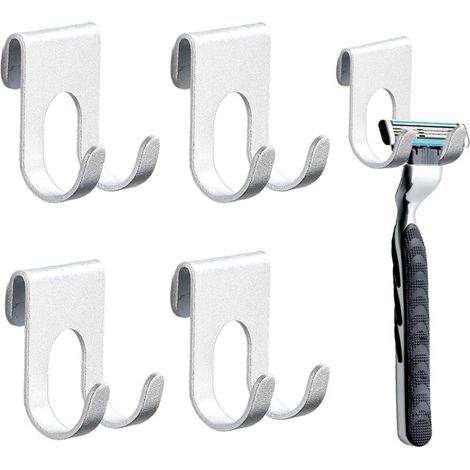 4 Pièces Support De Rasoir Douche,Porte Rasoir Douche en Acier Inoxydable,porte rasoir douche,support rasoir,support rasoir douche,Salle De Bain Et Cuisine Porte-Serviette Sans Percer Argent