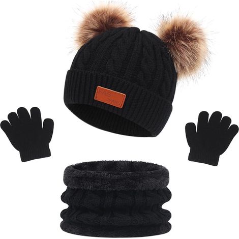 Set invernale 3 in 1 per bambini: cappello, sciarpa e guanti. Scaldacollo caldo lavorato a maglia con fodera, cappello invernale con pon-pon. Set invernale per bambine e bambini dai 2 ai 6 anni.