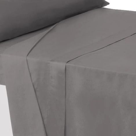 Drap dessus de lit - JUANIO - 270x210 cm - 52% polyester/48% coton - Gris foncé - Anti-acariens