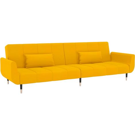 Divano letto a 2 posti Soggiorno Letto per ospiti trasformabile Divano letto pieghevole per soggiorno Casa per interni con due cuscini Velluto Giallo