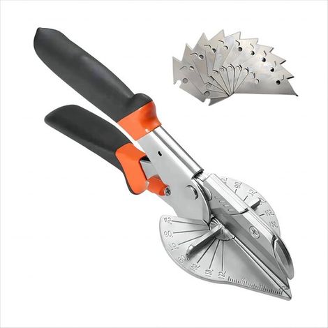 Cisaille à onglets multi-angle avec 10 lames de rechange, acier SK5, réglable de 45° à 135°, poignée ergonomique, pour PVC et bois, outil de bricolage orange et noir (1/5)