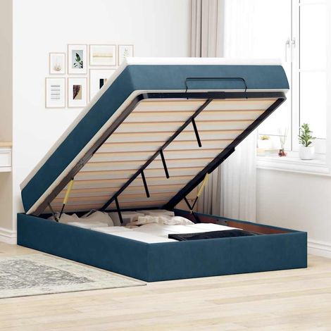 Ottoman-Bett mit Matratze Dunkelblau 120x200 cm Samt (1/5)