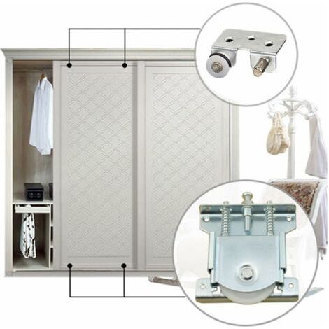 Lot de 2 Pièces de Porte Coulissantes pour Armoire Wheels Runners Guides Roulements à Bille Coulissant Pièces Nylon Armoire Ensemble de Roulette de Porte pour Placard Armoire Cabinet (1/4)
