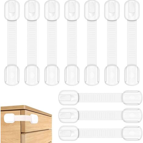 10er Babysicherheits-Schlösser Türen Schubladen Kühlschrank, Kindersicherung, bohrfreie Verschlussbänder (1/5)