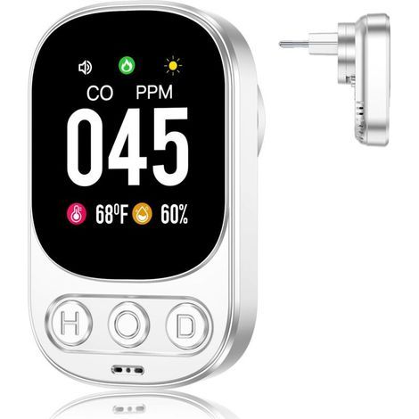 3-in-1 Carbon Monoxide Detector with Alarm, Temperature and Humidity Sensor, Ideal for Home, Caravan, Apartment, Basement, EN 50291 Certified. (White) (1/5)