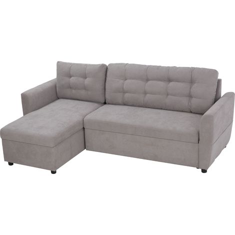 HOMCOM Divano Letto 3 Posti e Chaise Longue Contenitore in Tessuto Grigio (1/5)