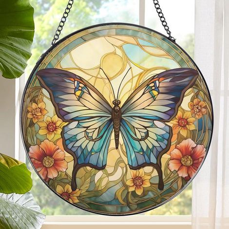 Suspension attrape-soleil vitrail décoratif, décoration murale maison élégante, idée cadeau Noël Thanksgiving pendaison, diamètre : 30 cm (1/4)