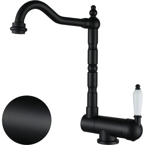 Robinet de cuisine pliable noir – Laiton brossé – Bec orientable 360° – Montage au pont – Sans plomb pour usage sous fenêtre (1/5)
