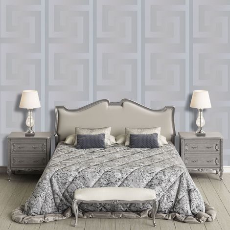 Luxurious Versace Wallpaper Paste The Wall Silver Satin Greek Key Designer (1/3)