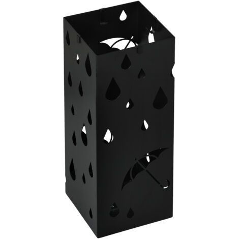 SABIR Porte-parapluies, 4 crochets, bac égouttoir, acier, noir (1/5)