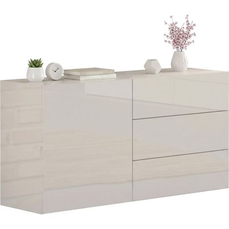 Dmora - Credenza Benvenuta, Madia da cucina a 1 anta e 3 cassetti, Buffet da soggiorno, Madia da cucina, 100% Made in Italy, cm 110x40h35, Bianco lucido