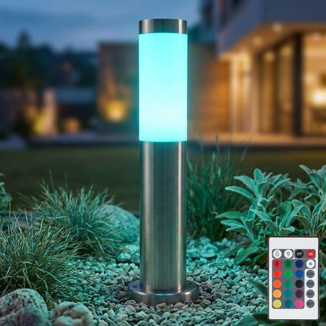 Außenlampe silber Sockelleuchte Garten Stehlampe Wegeleuchte Terrassenlampe Edelstahl, Fernbedienung dimmbar, RGB LED 8,5W 806Lm, DxH 7,6x45 cm (1/5)