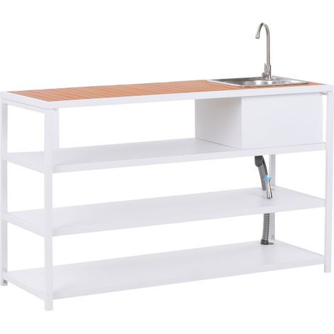 Isola da giardino per esterni con lavello con bocca a leva singola acciaio bianco 159 x 50 x 91 cm Avetrana