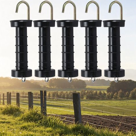 Lot de 5 poignées de portail de clôture électrique, poignées de porte isolées, poignée de porte à ressort pour clôture de pâturage (Noir) (1/5)