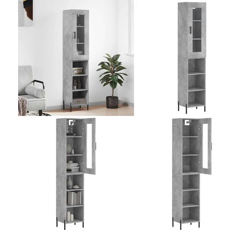 Buffet haut Gris béton 34,5x34x180 cm Bois d'ingénierie - Buffet Design Moderne - Meuble Rangement Gris - Buffet Haute Capacité - Buffet Salon - Buffet Cuisine - Home & Living (1/5)