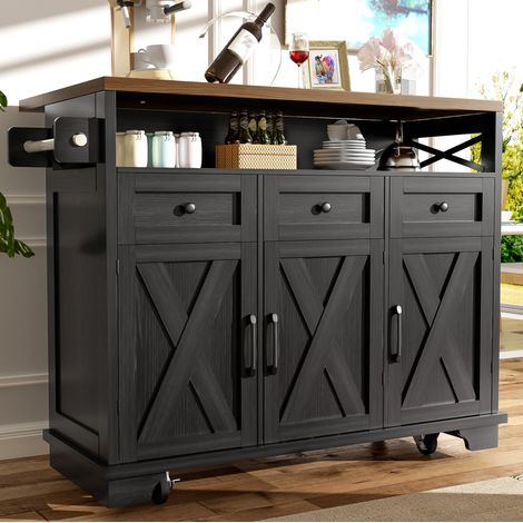 MEUBLIV Isola da cucina 118x43x98 cm nera – piano ribaltabile e spazio modulare (1/5)