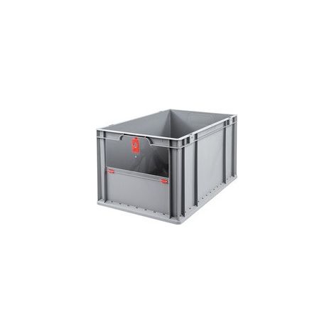 Contenitore impilabile per trasporto L600xP400xH320mm grigio rosso PP con pannello a cerniera