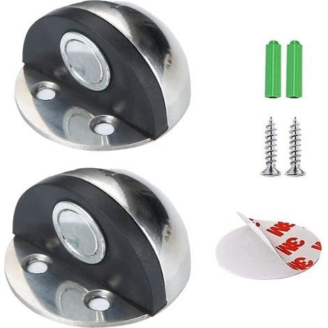 Pair Butée de Porte Magnétique, Butoir de porte en acier inoxydable,Arrêt de Porte,Adhesive Avec Vis de Montage et 3M Colles,peut amortir les portes murales contre les dommages (2 pièces)