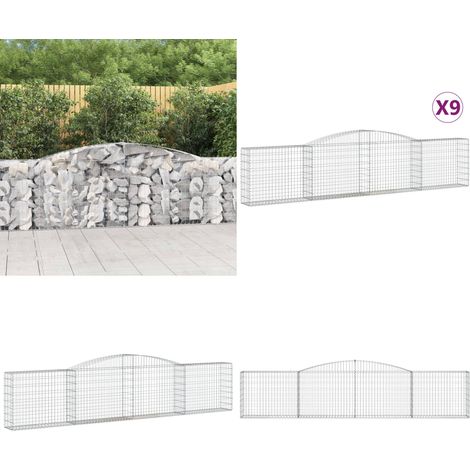 Gabionen mit Hochbogen 9 Stk. 400x30x80/100cm Verzinktes Eisen - Gabionen - Gartendeko - Gartenzubehör - Zaun - Sichtschutz - Home & Living (1/5)