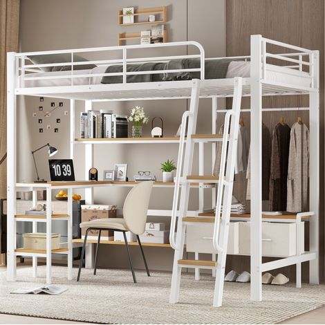 Bett Hochbett Stauraum 90x200 mit Schreibtisch OKMYHOME (1/5)