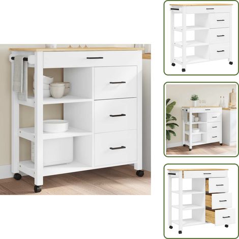 Chariot de cuisine MONZA 84x40x90 cm bois massif de pin - Chariot De Cuisine - Chariot À Légumes - Meuble De Rangement - Mobilier De Cuisine - Chariot Vintage (1/5)
