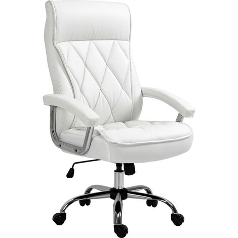 Chaise de bureau ergonomique en similicuir, pivotante et à bascule, réglable en hauteur, blanche. conçu pour offrir un maximum de confort (1/5)