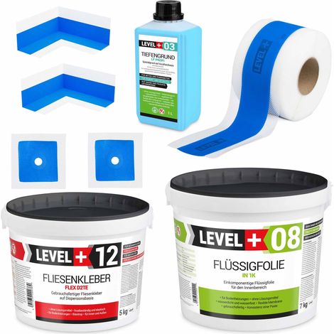 LEVEL+ Dichtset für Duschabdichtung Bad Dichtband Flüssigfolie 7kg SET502 (1/5)